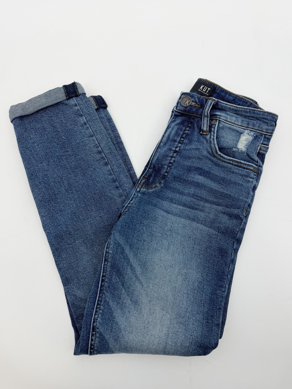 KUT from the Kloth Rachael Fab Ab High Rise Mom Jeans Distressed Size 00